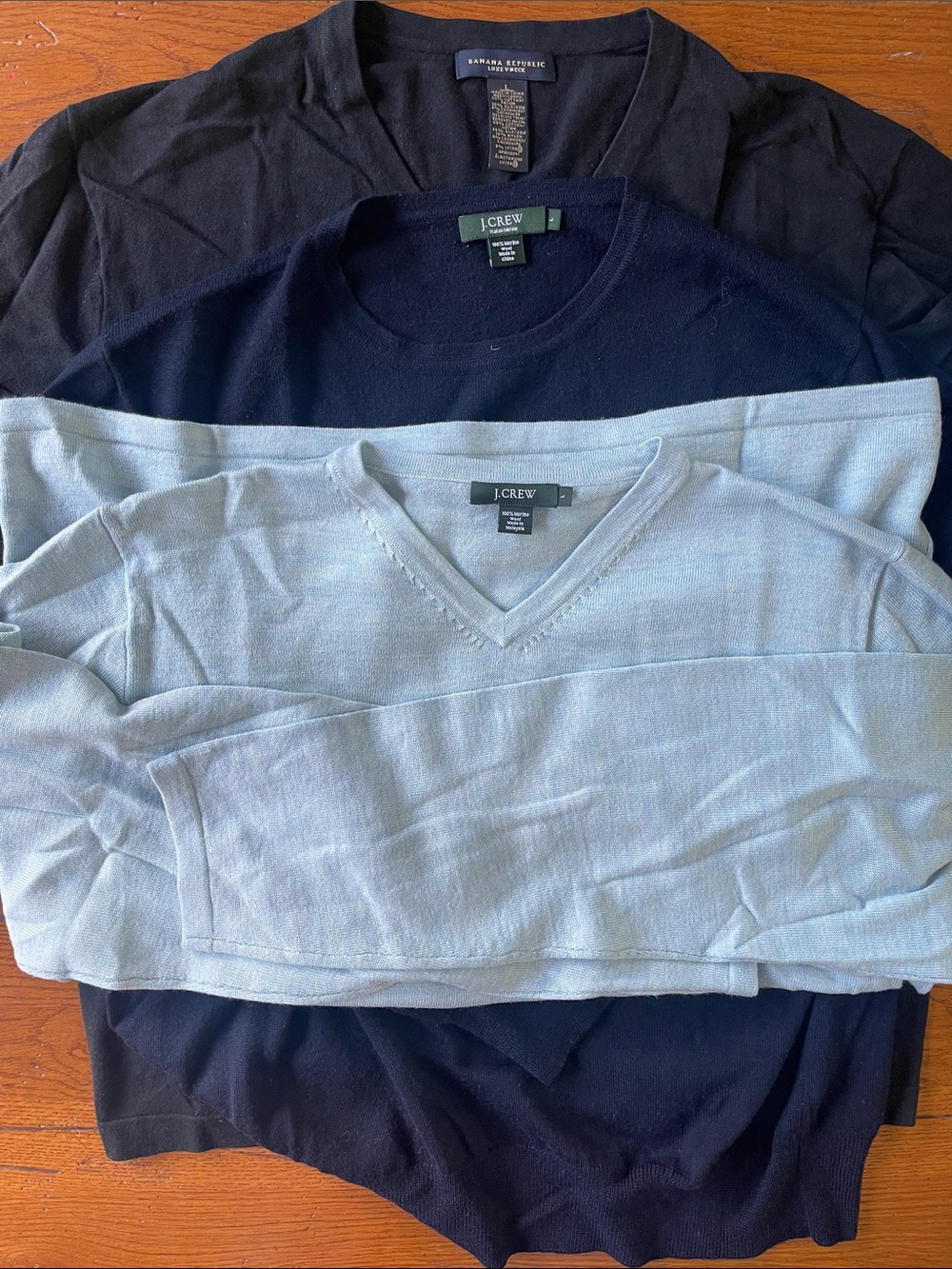 J. Crew Men's Navy and Light Blue V-Neck Sweaters - Cotton Blend